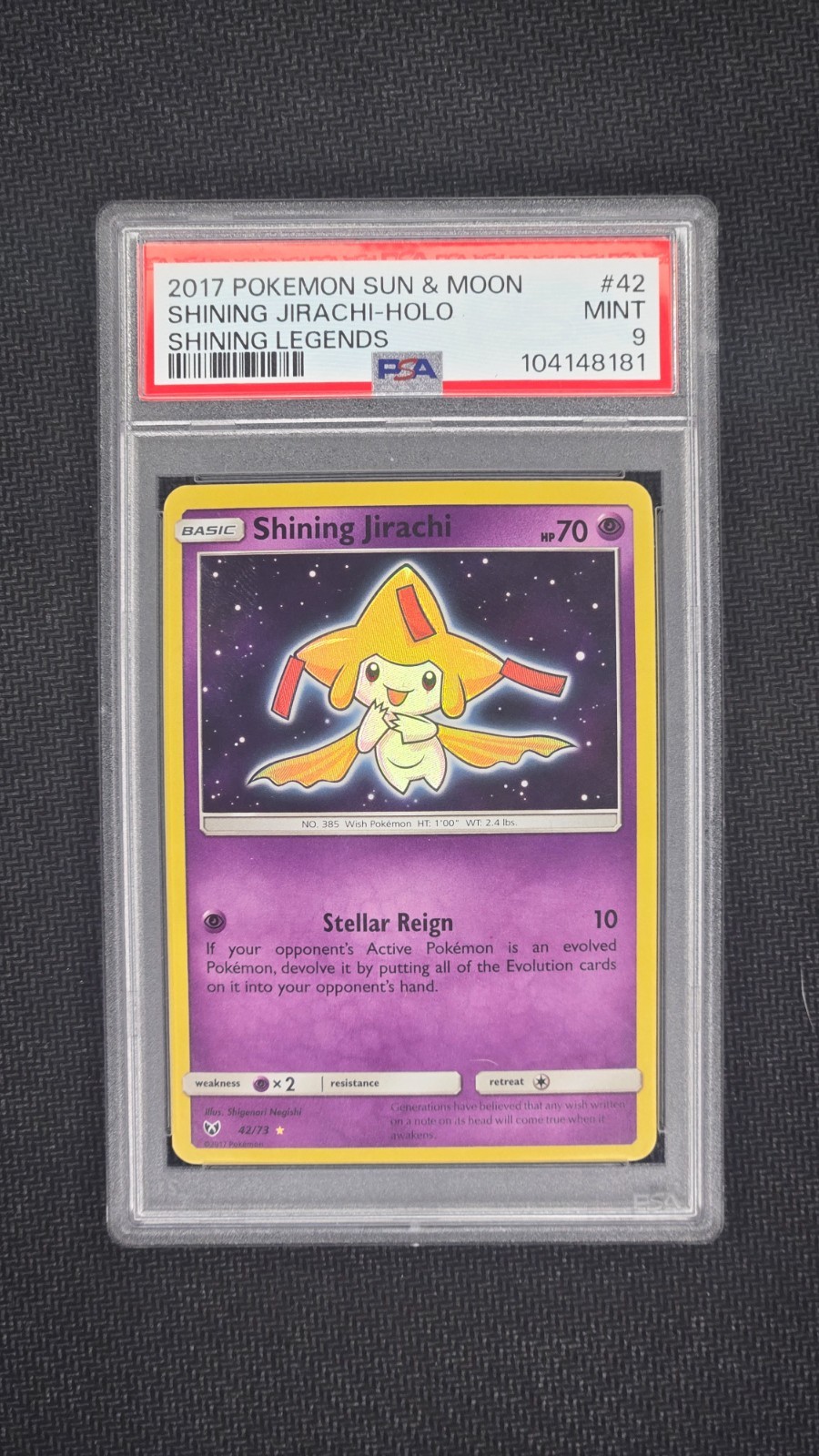 2017 POKEMON SUN & MOON SHINING LEGENDS #42 SHINING JIRACHI-HOLO PSA 9