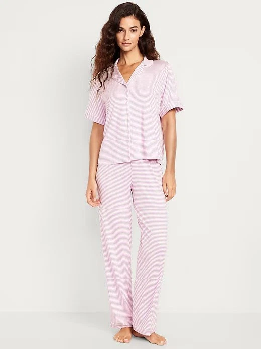 Conjunto de pantalón pijama jersey clásico suave a rayas Old Navy Plus para mujer 3X púrpura blanco Foto 4 de 4