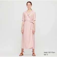 Uniqlo x Ines De LA Fressange Crepe Wrap Short Sleeve Dress Size M Ruffle red