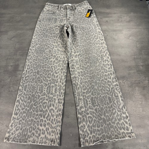 Buckle Flying Monkey Vervet Jeans 25 Olivia Grey Leopard Print Mid-Rise Wide Leg