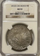 1833 Zs OM Mexico Silver 8 Reales NGC AU53