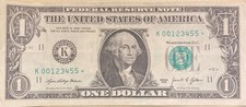 fancy serial number star note 1 dollar bill ladder numbers K00123455*