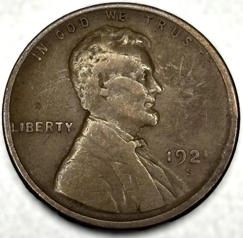 1921-S Lincoln Wheat Cent Penny 1c ~ VG Very Good Condition Early Date~ 1144