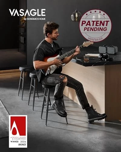 VASAGLE EKHO COLLECTION BAR STOOLS SET OF 2 COUNTER HEIGHT BAR STOOLS - BLACK - Image 4 of 4