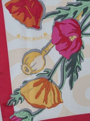 Frey Wille Vintage Silk Scarf Poppy Design 53cm x 52cm Used