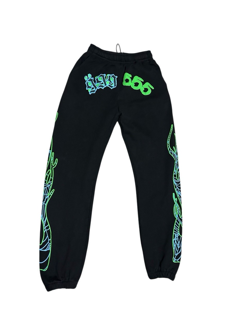 Juice WRLD x Sp5der Joggers Size L Young Thug 999 555 Black Green Sweatpants