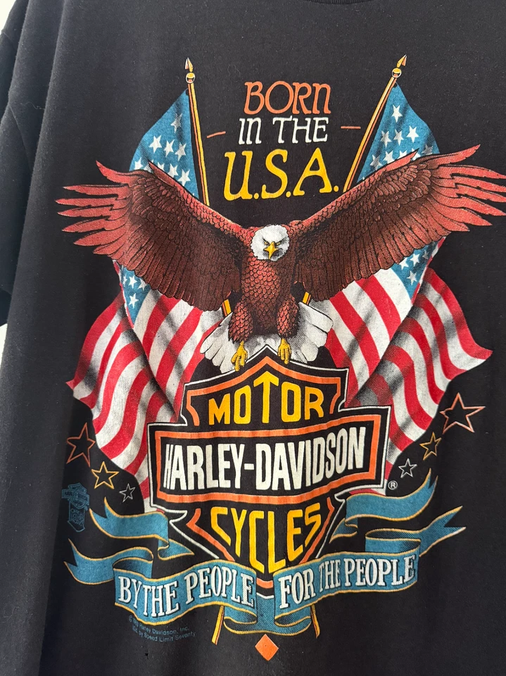 1989 HARLEY DAVIDSON Motorcycles BORN IN THE USA T-SHIRT Single Stitch XL - Image 2 of 4
