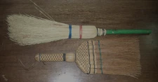 2 Vintage Hand Made Whisk Brooms Straw Brooms Lot