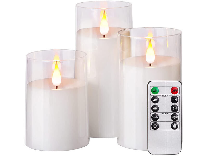 Bougies LED en cire sans fumée avec télécommande et photophore transparent pour enfants