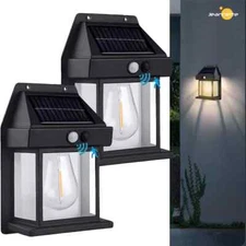 2x Solar Wall Light Motion Sensor Tungsten Lantern Courtyard Fence Garden Lamp