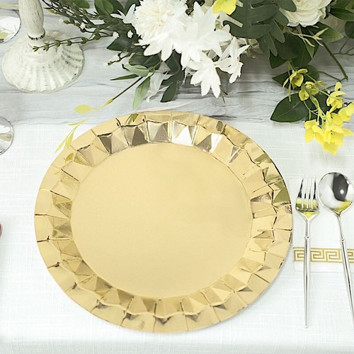 25 Geometric Round 12" Metallic Disposable Dinner Paper Plates Party Tableware - Picture 2 of 47