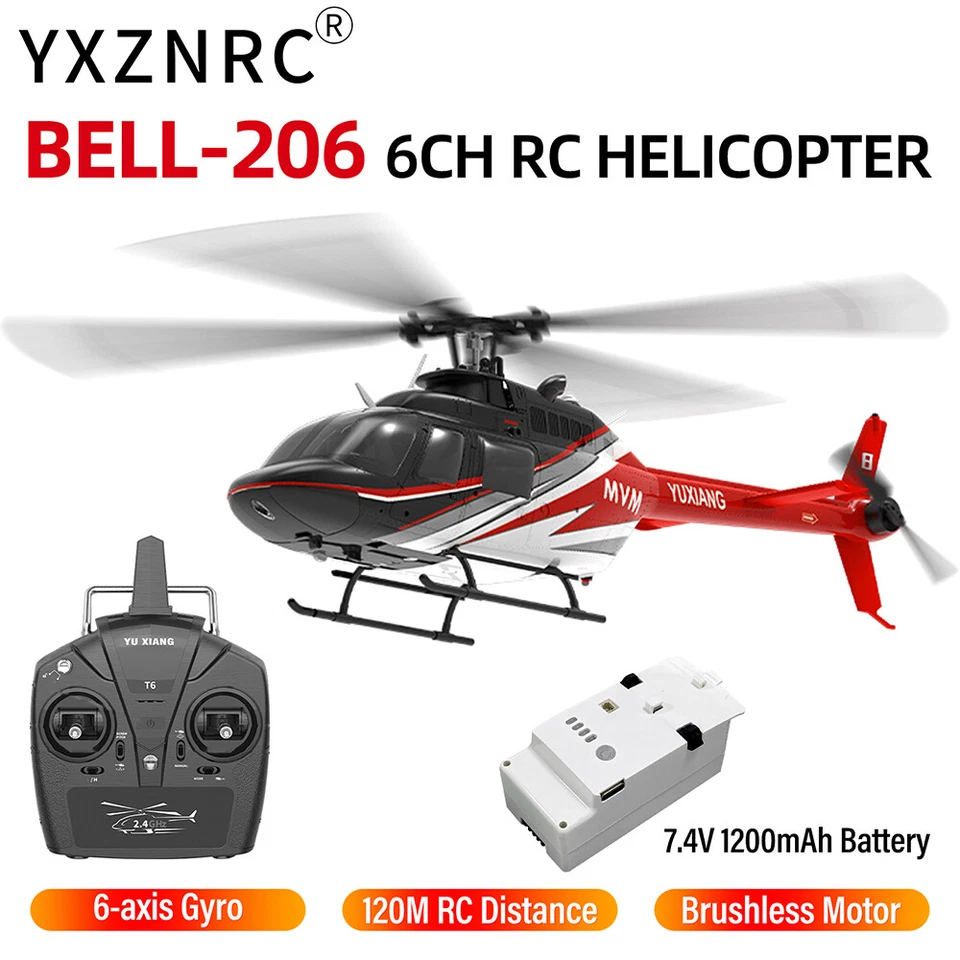 YXZNRC F08 Bell-206 RC Helicopter Brushless 2.4G 6CH 6-Axis Gyro RTF Airplane - Image 4 of 4