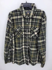 Freedom Foundry Shirt Mens Large Green Tan Plaid Fleece Long Sleeve Button Up