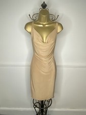 PRETTY LITTLE THING NUDE BEIGE BODYCON WIGGLE DRESS STRETCHY SIZE SMALL S 6 8 10
