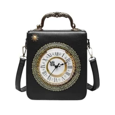 Women Classic Retro Clock Shaped Crossbody Shoulder Bag Handbag Square Purse