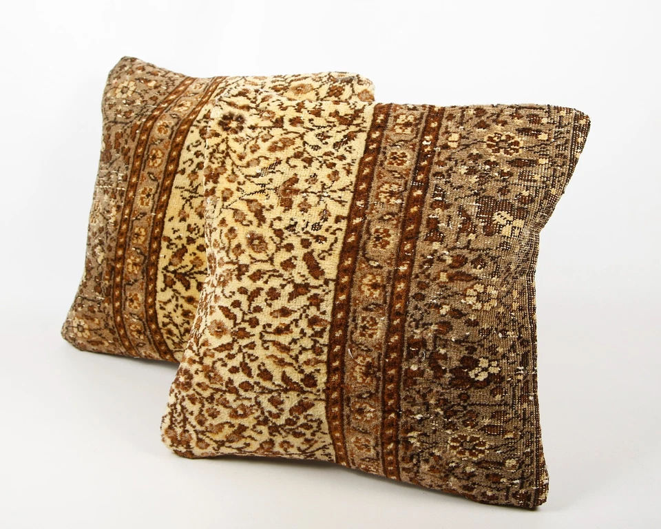 2 Set of Handmade Kilim Wool Jute Cushion Cover 16x16 Hand-woven Pillowscase - Image 3 of 4