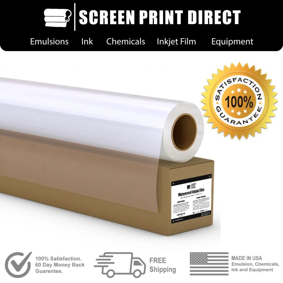 ECOTEX®, SCREEN PRINT DIRECT™, INKJET FILM DIRECT Waterproof Inkjet Transparency Film Screen Printing - ALL SIZES - 1 Roll - 5 MIL