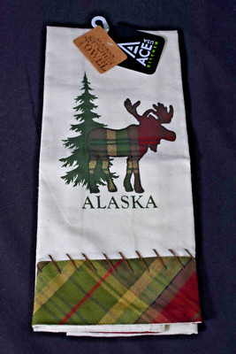 Alaskan Kitchen Towel Ace USA Plaid Moose Single Tea Towel