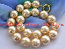 Huge 18mm Round Gold South Sea Shell Pearl Round Beads Necklace 18 in