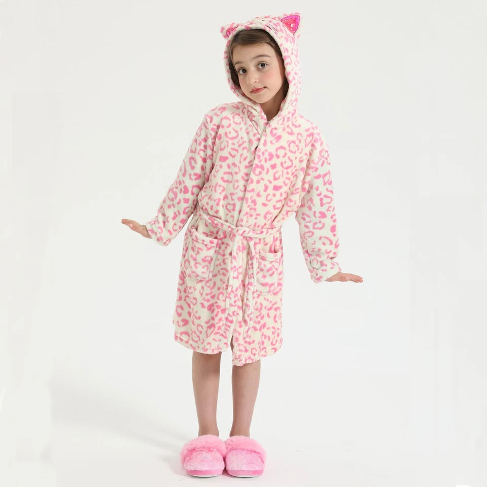 Niños Niñas Batas Niño Pequeño Albornoz con Capucha Polar Pijama Vestido 3T-12Y Foto 4 de 4