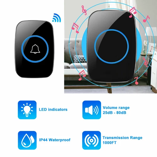 Wireless Doorbell Chime Outdoor Waterproof Receiver Adjustable Volume 1000FT Kit - Picture 18 of 19