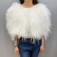 Women Natural Feather Shawl Cape Poncho Wedding Bride Feather Top