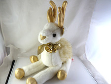 Russ Berrie Glisten Sitting white and Gold Reindeer 14" Very pretty