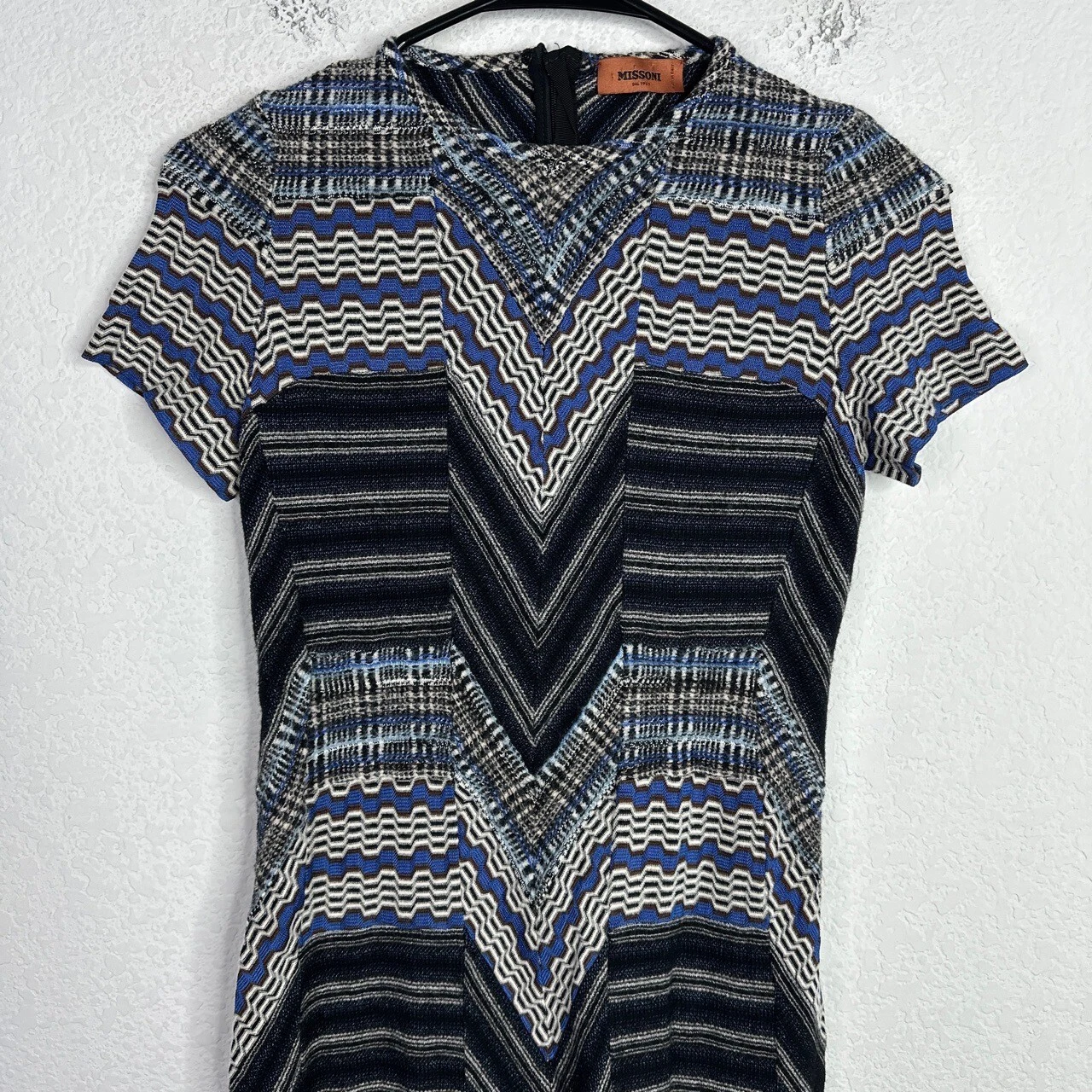 VETEMENTS Abito Missoni donna 42 US 6 misto lana manica corta tubino geometrico bodycon
