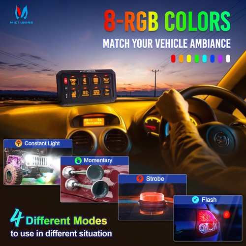 MICTUNING P1s RGB 8 Gang Switch Panel, Toggle Momentary Strobe Pulsed Switch - Picture 14 of 24