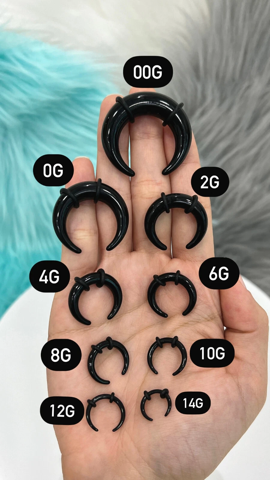 Pack of 9 Acrylic C-Shape Buffalo Crescent Septum Pincher Tapers 14g up to 00g