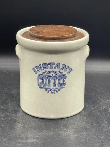 Pfaltzgraff Pottery Yorktowne Instant Coffee Canister Crock with Wood Lid
