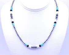 Kingman turquoise and White Buffalo Turquoise with Black Onyx Beaded Necklace