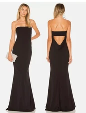 atie May Mary Kate Gown Maxi Dress Strapless Draped Back Cut-Out Black Size 2