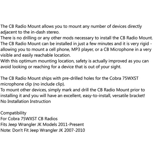 75WXST CB Radiotelefony Uchwyt Uchwyt na telefon komórkowy Uchwyt do Wrangler JK 2011+ A - Zdjęcie 5 z 5