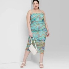 WILD FABLE Aqua Wave Printed Mesh Dress - Size XXL