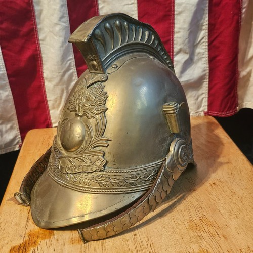Antico elmetto vigili del fuoco francese ottone SAPEURS POMPIERS arte soccorso - Foto 5 di 15