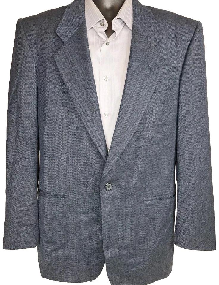 Chaqueta Blazer Perry Ellis Para Hombre 38R Azul Micro Espiga Azul Lana 1 Botón Foto 2 de 4