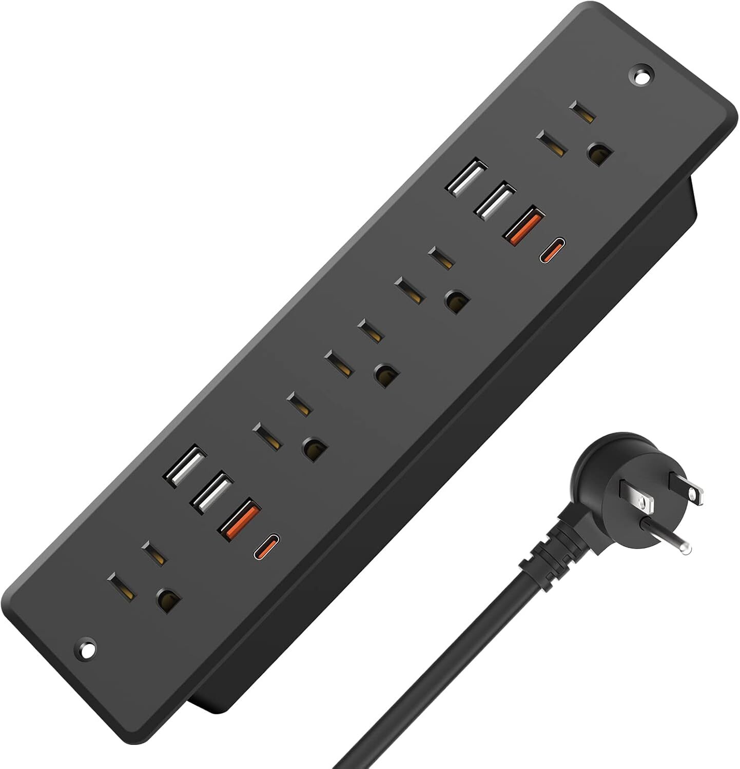 HHSOET 13 in 1 Recessed Power Strip Flat Plug, Fast Charging 6FT, Black-20W