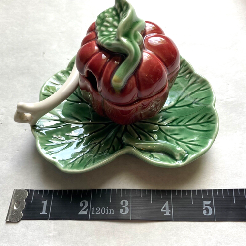 Bordallo Pinheiro Jam Pot Condiment Jelly Jar Sugar Bowl Portugal Spoon Crazing - Picture 5 of 9