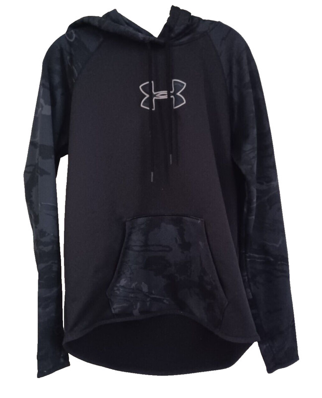 💥 Women's L Under Armour Black Digital Camo Hoodie Sweatshirt Large Cold Gear