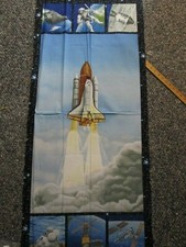 ASTRONAUT SPACE ROCKET CLOUDS LARGE COTTON FABRIC PANEL