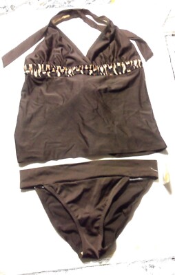Barely Visible Dark Chocolate Brown Tankini Swimsuit DD-Cup Top & XL Bottom