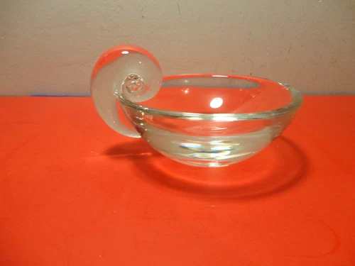 1940's Steuben Crystal Snail Scrolli Olive Bowl Designed by John Dreves