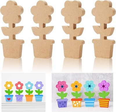 Wooden Flower Cutouts 4Pcs Unfinished DIY Decor for Spring Easter Craft