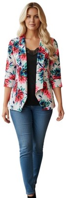 Toller Print Blazer leichte Jacke lebendiger Blumenmuster vorne offen Übergröße Damen