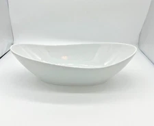 1 Over & Back Sides White Oval Serving Bowl Porcelain 12" long x 6.5" Wide NWOB