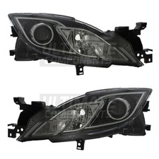 Mazda 6 Headlights Mk2 Hatchback 2007-2010 Black Inner Headlamps Pair Left Right
