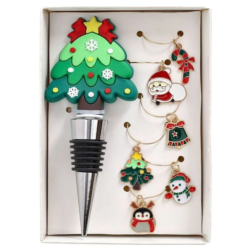 Set 7 Pezzi Tappo Bottiglia e Segnacalici Natale Tognana Albero Babbo Vino, fotografia 4 di 9