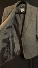 Sag Harbor Vintage Grey Blazer Jacket, Size 12, 100 Wool, One Button
