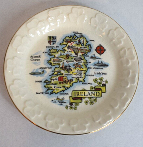 Carrigdhoun Pottery Ireland Map Miniature Collector Plate Shamrock Ship Shark!